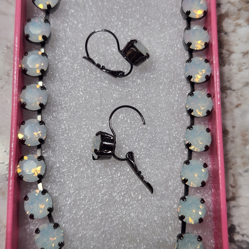NWOT Swarovski Opalite Tennis Earrings And Necklace - Picture 5 of 7